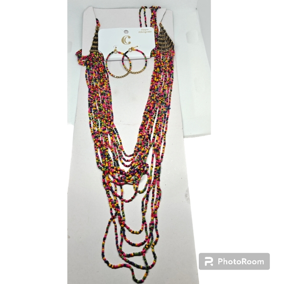 Ethnic Multi Strand Braided Beads Beaded Chunky Statement Necklace and Necklace - Picture 1 of 10
